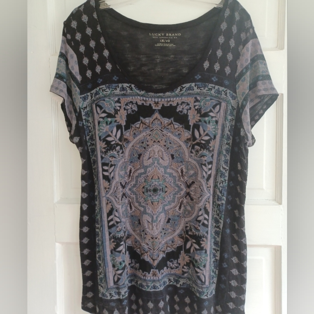 Lucky Brand Black Multicolor Short Sleeve Tee